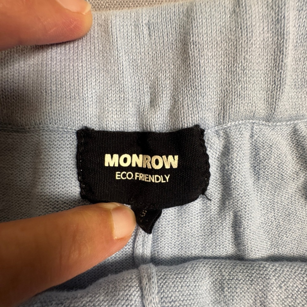 Monrow Knit Shorts Women Small Blue Pointelle Drawstring Eco Friendly Cotton - Picture 3 of 9